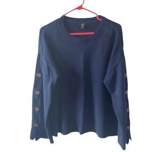 J Jason Wu Navy Blue Button-Sleeve Crewneck Sweater - Large